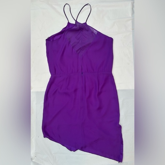 Mason by Michelle Mason  Purple Silk Asymmetrical Midi Dress halter size 8 - Picture 10 of 13